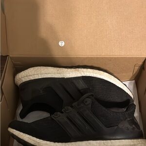 Adidas Black and White Athletic Shoes with Three-Stripe Design